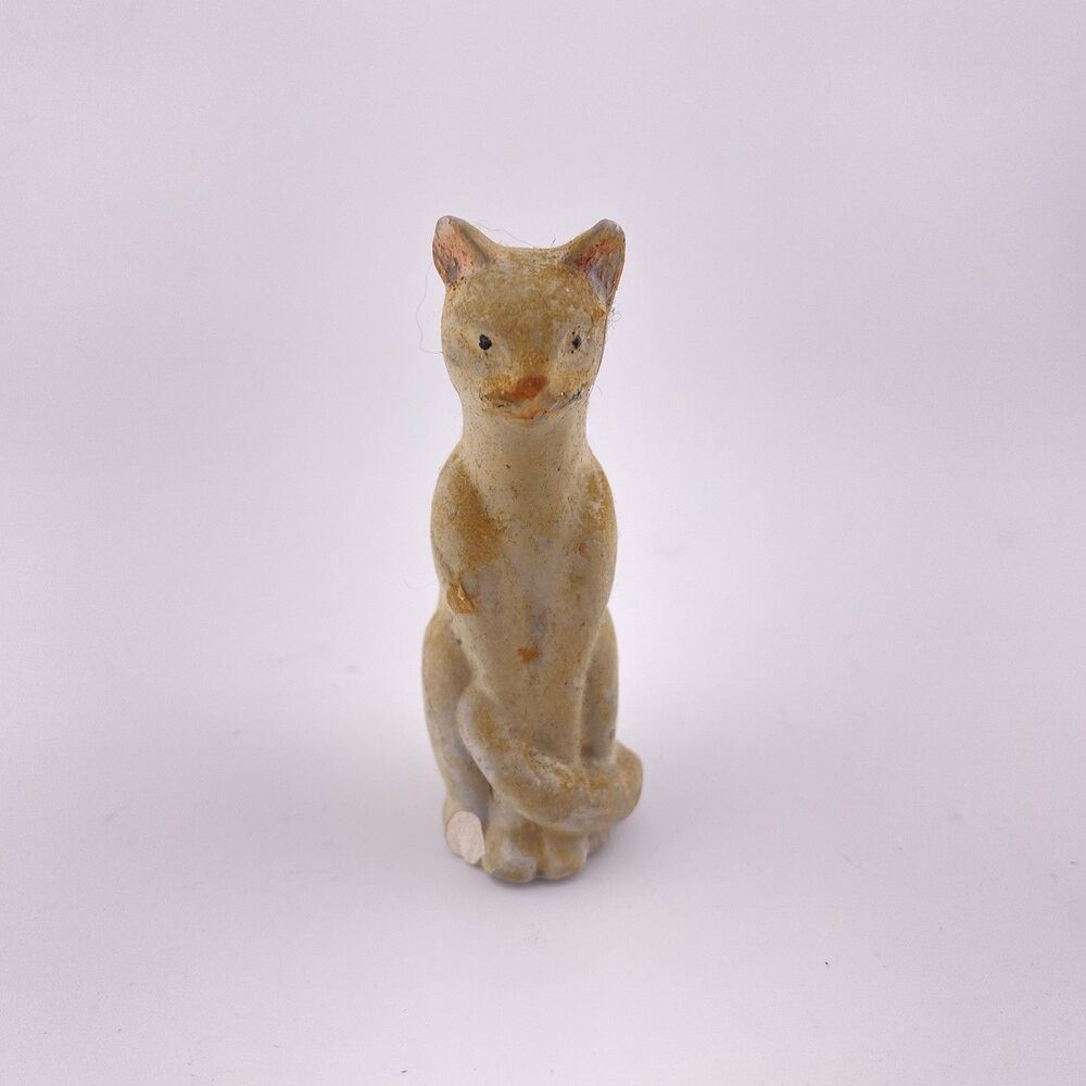 Antique Miniature CHALKWARE FOLK ART CAT FIGURINE Hand Painted